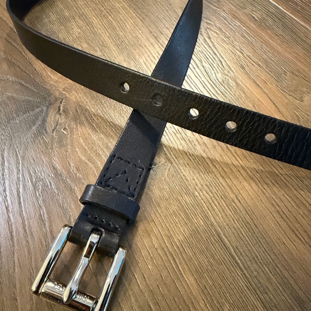 Michael Kors Classic Black Leather Men's Belt with Silver Buckle